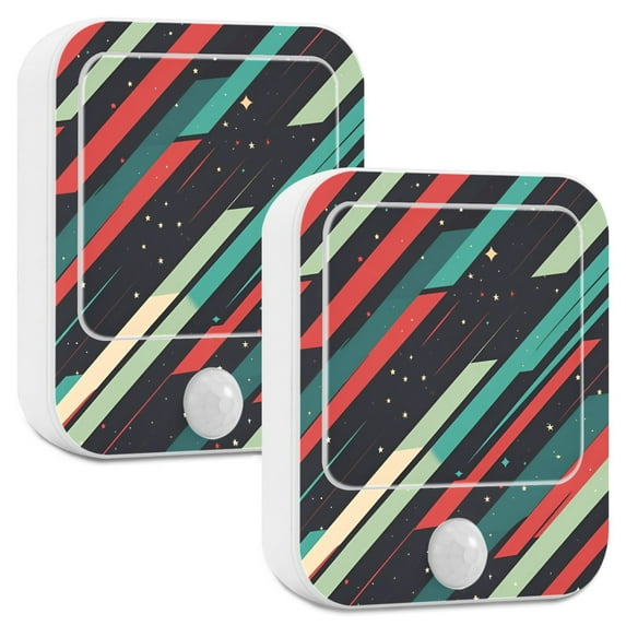 Yayeee 2-Pack Plug in LED Night Lights with Light Sensors Motion Detectors, Abstract Stripes