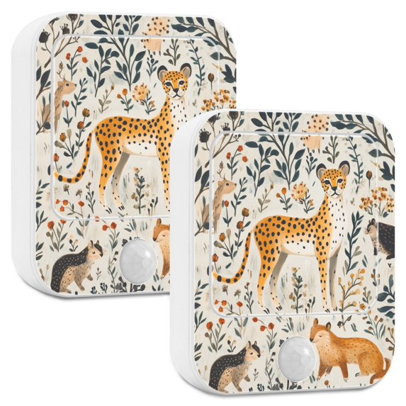 Yayeee LED Night Lights with Motion Detectors Auto Dusk to Dawn Light Sensors, 2 Pack, Animals in A Forest Pattern