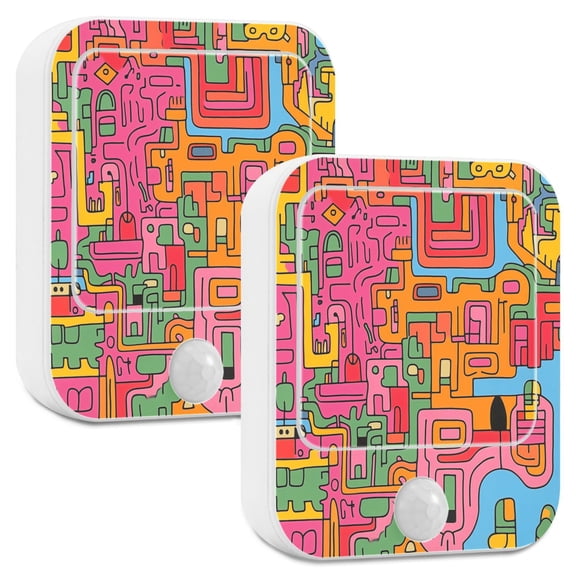 Yayeee 2-Pack Plug in LED Night Lights with Light Sensors Motion Detectors, Art City