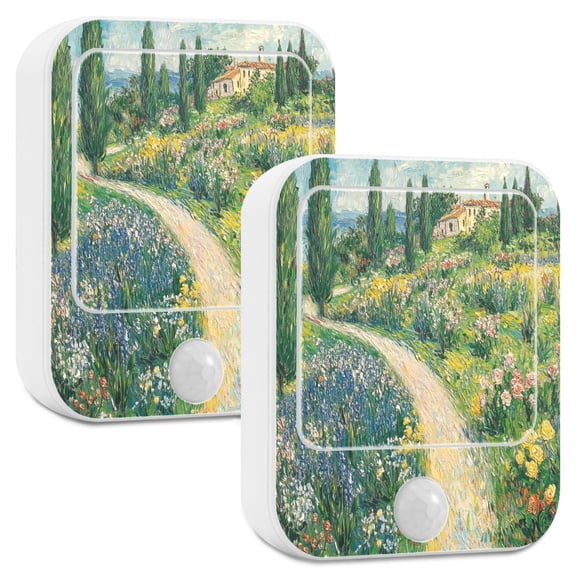 Yayeee 2-Pack Plug in LED Night Lights with Light Sensors Motion Detectors, Art Garden Scene