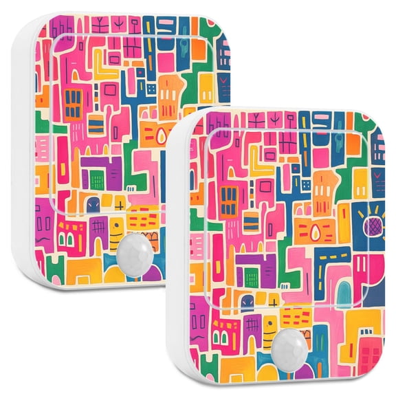 Yayeee LED Night Lights with Motion Detectors Auto Dusk to Dawn Light Sensors, 2 Pack, Art Map