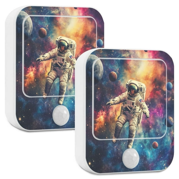 Yayeee LED Night Lights with Motion Detectors Auto Dusk to Dawn Light Sensors, 2 Pack, Astronaut in Space Pattern