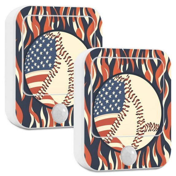 Yayeee LED Night Lights with Motion Detectors Auto Dusk to Dawn Light Sensors, 2 Pack, Baseball Pattern