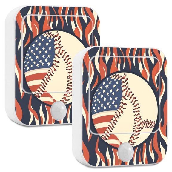 Yayeee 2-Pack Plug in LED Night Lights with Light Sensors Motion Detectors, Baseball Pattern