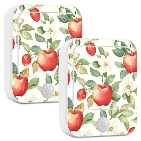 Yayeee 2-Pack Plug in LED Night Lights with Light Sensors Motion Detectors, Beige Apple Pattern