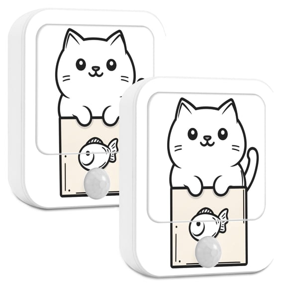 Yayeee LED Night Lights with Motion Detectors Auto Dusk to Dawn Light Sensors, 2 Pack, Beige Chubby Cat