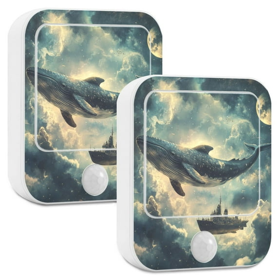 Yayeee 2-Pack Plug in LED Night Lights with Light Sensors Motion Detectors, Beige Floating Whale