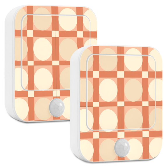 Yayeee LED Night Lights with Motion Detectors Auto Dusk to Dawn Light Sensors, 2 Pack, Beige Geometric