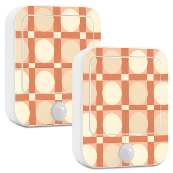 Yayeee 2-Pack Plug in LED Night Lights with Light Sensors Motion Detectors, Beige Geometric