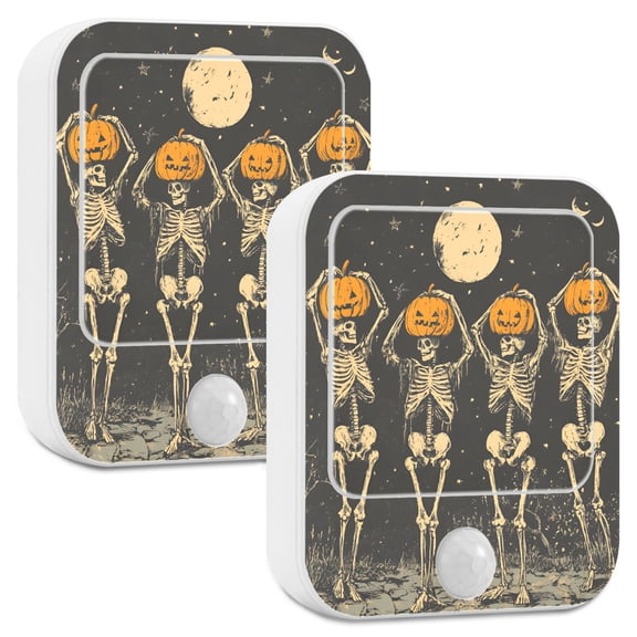 Yayeee LED Night Lights with Motion Detectors Auto Dusk to Dawn Light Sensors, 2 Pack, Beige Halloween Skeleton