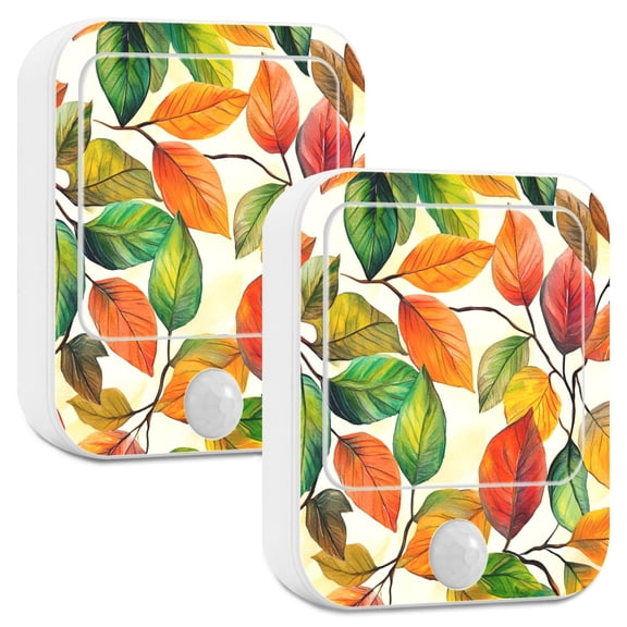 Yayeee 2-Pack Plug in LED Night Lights with Light Sensors Motion Detectors, Beige Leaves