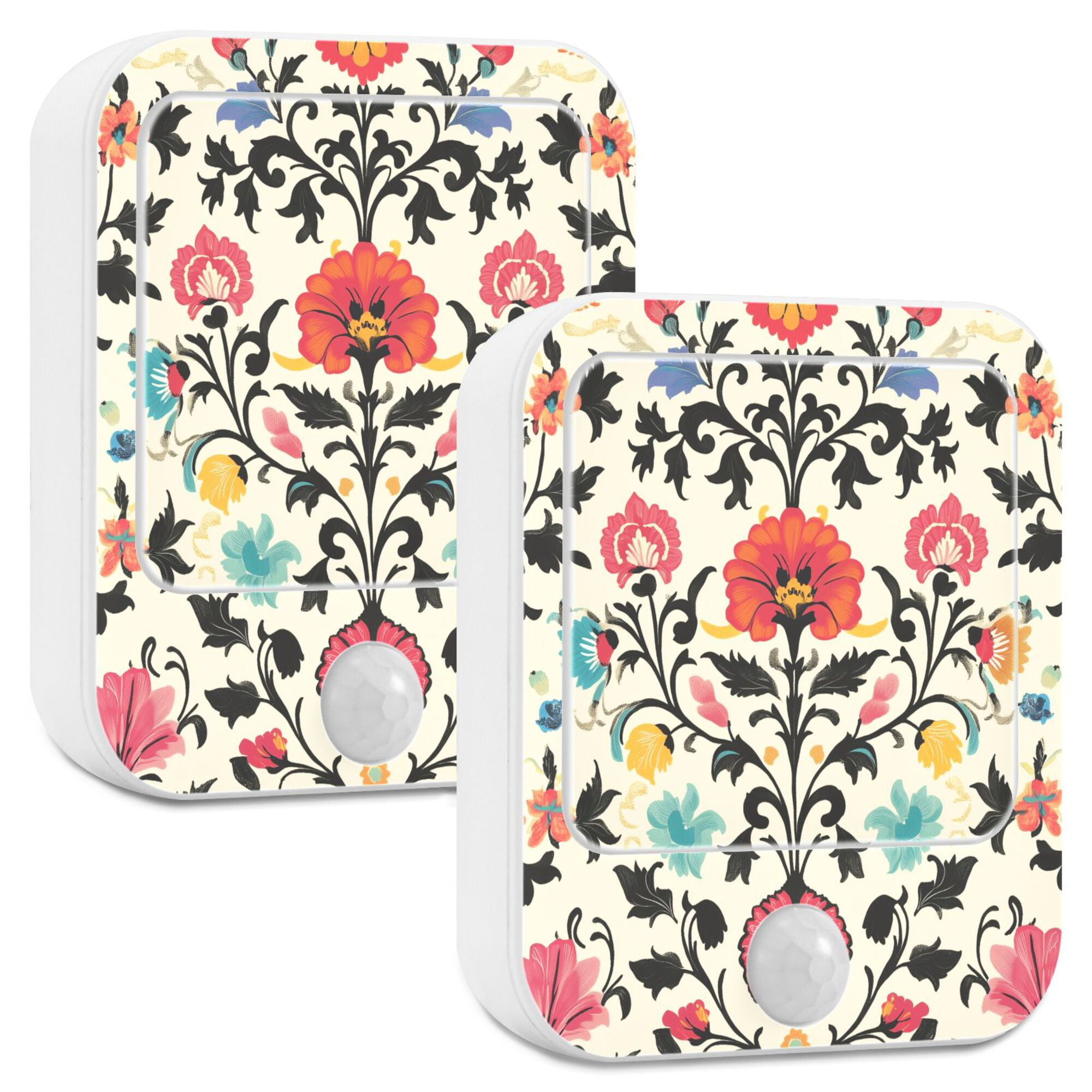 Yayeee LED Night Lights with Motion Detectors Auto Dusk to Dawn Light Sensors, 2 Pack, Beige Red Floral