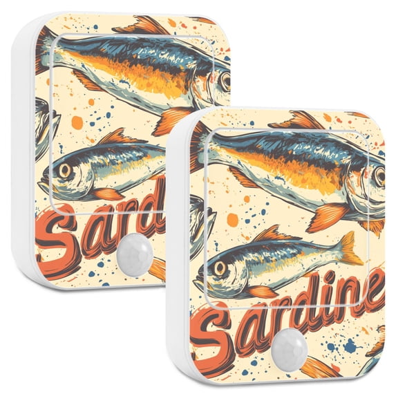 Yayeee 2-Pack Plug in LED Night Lights with Light Sensors Motion Detectors, Beige Sardines Pattern