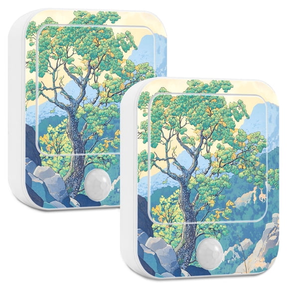 Yayeee LED Night Lights with Motion Detectors Auto Dusk to Dawn Light Sensors, 2 Pack, Beige Tree