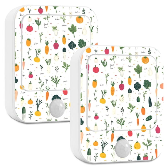 Yayeee LED Night Lights with Motion Detectors Auto Dusk to Dawn Light Sensors, 2 Pack, Beige Vegetables Pattern