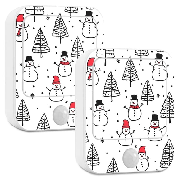 Yayeee 2-Pack Plug in LED Night Lights with Light Sensors Motion Detectors, Black Cartoon Snowmen