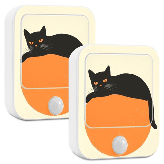 Yayeee 2-Pack Plug in LED Night Lights with Light Sensors Motion Detectors, Black Cat Orange Ball