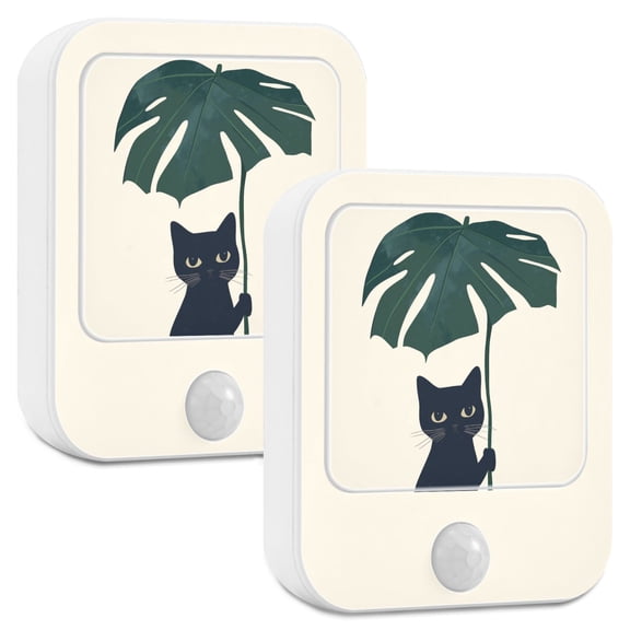 Yayeee LED Night Lights with Motion Detectors Auto Dusk to Dawn Light Sensors, 2 Pack, Black Cat Plants