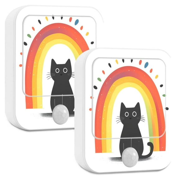 Yayeee 2-Pack Plug in LED Night Lights with Light Sensors Motion Detectors, Black Cat Rainbow