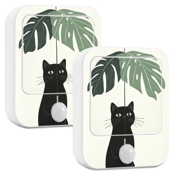 Yayeee LED Night Lights with Motion Detectors Auto Dusk to Dawn Light Sensors, 2 Pack, Black Cat Umbrella