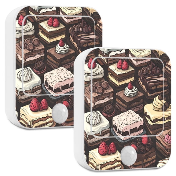 Yayeee 2-Pack Plug in LED Night Lights with Light Sensors Motion Detectors, Black Chocolate Cakes