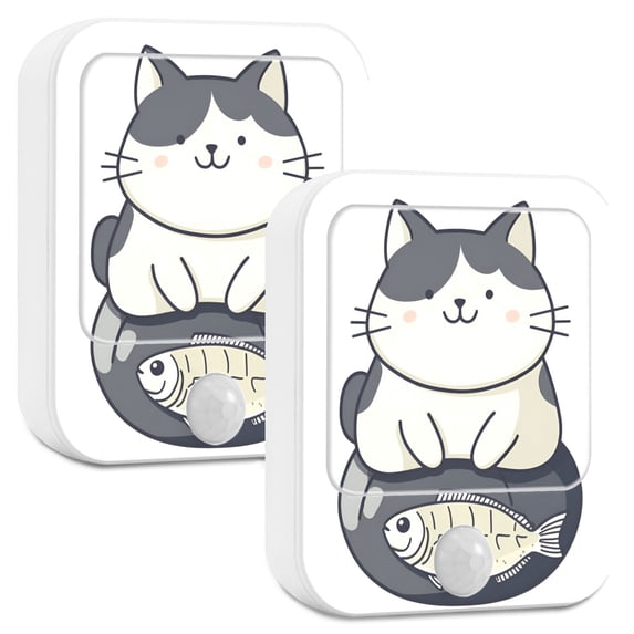 Yayeee LED Night Lights with Motion Detectors Auto Dusk to Dawn Light Sensors, 2 Pack, Black Cute Cat