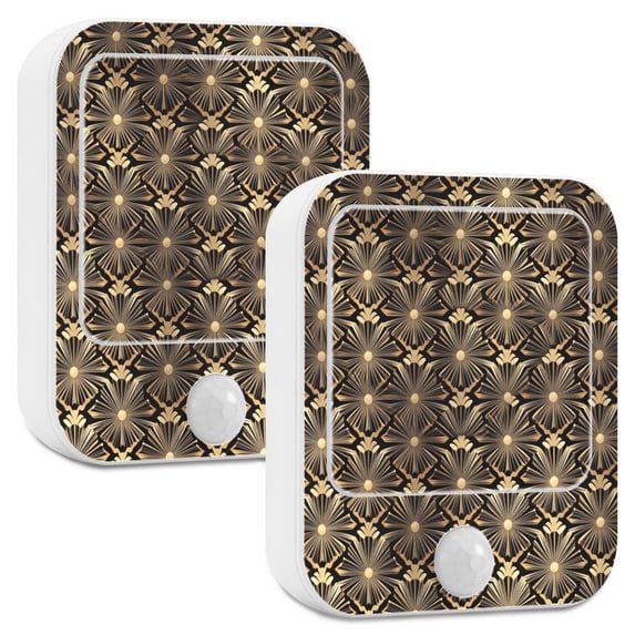 Yayeee LED Night Lights with Motion Detectors Auto Dusk to Dawn Light Sensors, 2 Pack, Black Floral Pattern