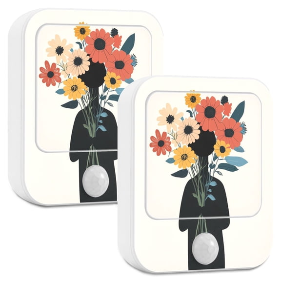 Yayeee LED Night Lights with Motion Detectors Auto Dusk to Dawn Light Sensors, 2 Pack, Black Flowers
