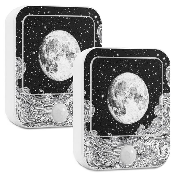 Yayeee 2-Pack Plug in LED Night Lights with Light Sensors Motion Detectors, Black Moon