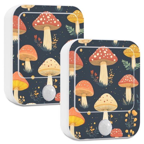 Yayeee LED Night Lights with Motion Detectors Auto Dusk to Dawn Light Sensors, 2 Pack, Black Mushroom Pattern