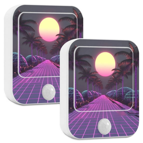 Yayeee 2-Pack Plug in LED Night Lights with Light Sensors Motion Detectors, Black Neon Road