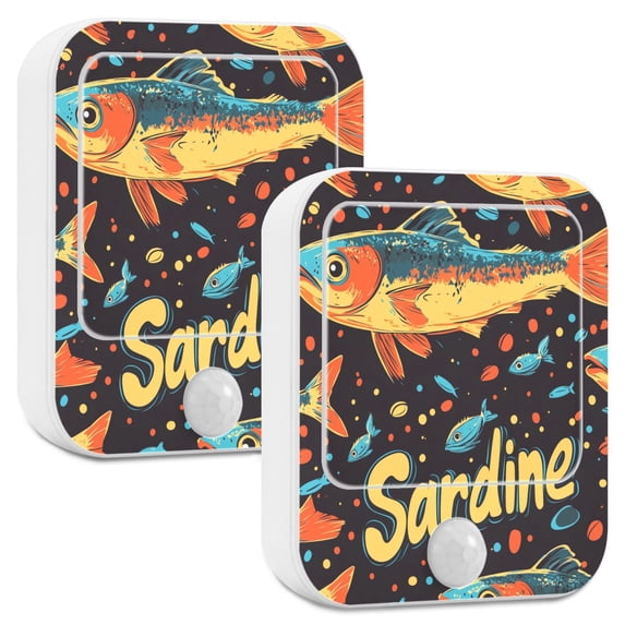 Yayeee 2-Pack Plug in LED Night Lights with Light Sensors Motion Detectors, Black Sardines Pattern