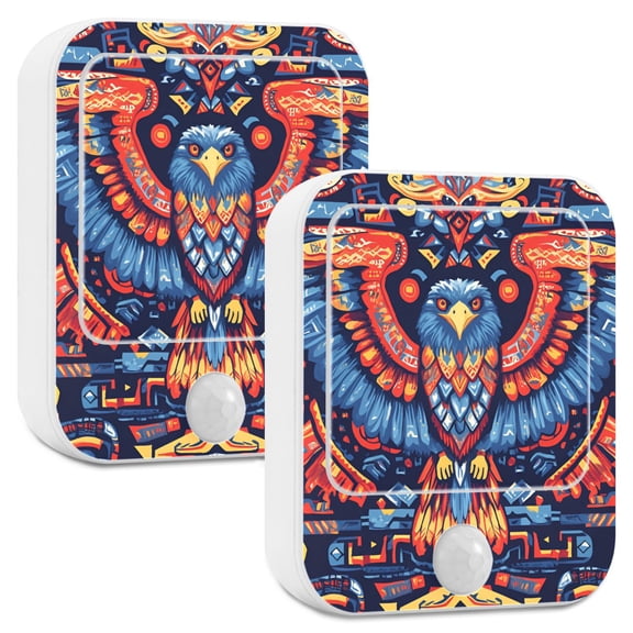 Yayeee LED Night Lights with Motion Detectors Auto Dusk to Dawn Light Sensors, 2 Pack, Blue Abstract Eagle
