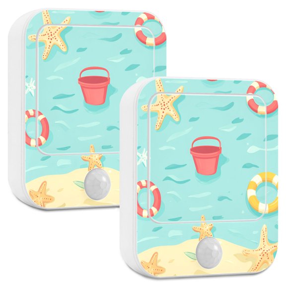 Yayeee 2-Pack Plug in LED Night Lights with Light Sensors Motion Detectors, Blue Beach Pattern