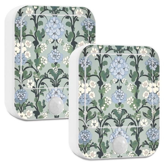 Yayeee 2-Pack Plug in LED Night Lights with Light Sensors Motion Detectors, Blue Blossom