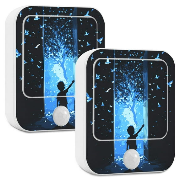 Yayeee 2-Pack Plug in LED Night Lights with Light Sensors Motion Detectors, Blue Butterfly