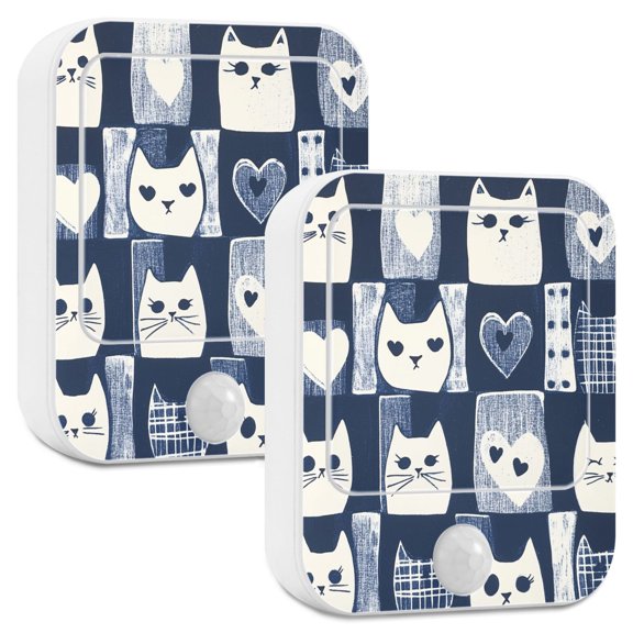 Yayeee 2-Pack Plug in LED Night Lights with Light Sensors Motion Detectors, Blue Cats and Hearts