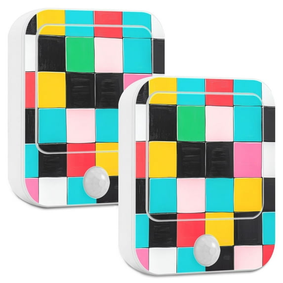 Yayeee 2-Pack Plug in LED Night Lights with Light Sensors Motion Detectors, Blue Checkered Pattern