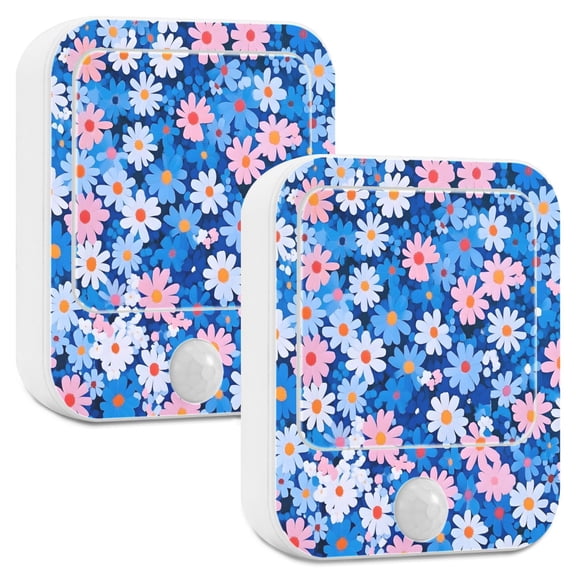 Yayeee 2-Pack Plug in LED Night Lights with Light Sensors Motion Detectors, Blue Daisy