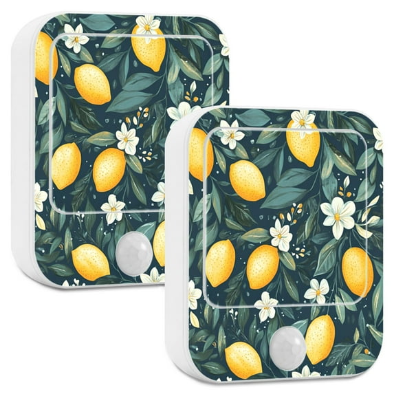 Yayeee 2-Pack Plug in LED Night Lights with Light Sensors Motion Detectors, Blue Floral Lemons