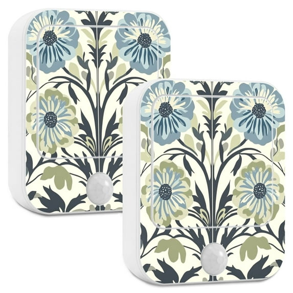 Yayeee LED Night Lights with Motion Detectors Auto Dusk to Dawn Light Sensors, 2 Pack, Blue Floral Pattern