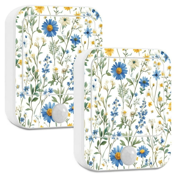 Yayeee 2-Pack Plug in LED Night Lights with Light Sensors Motion Detectors, Blue Floral