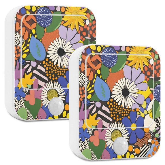 Yayeee 2-Pack Plug in LED Night Lights with Light Sensors Motion Detectors, Blue Floral