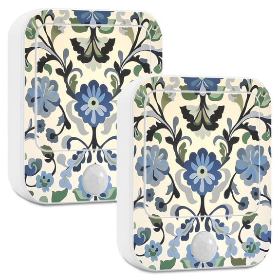 Yayeee LED Night Lights with Motion Detectors Auto Dusk to Dawn Light Sensors, 2 Pack, Blue Floral