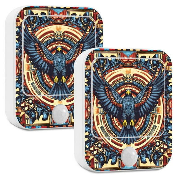 Yayeee 2-Pack Plug in LED Night Lights with Light Sensors Motion Detectors, Blue Geometric Eagle