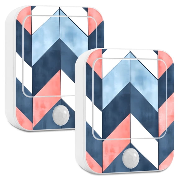 Yayeee 2-Pack Plug in LED Night Lights with Light Sensors Motion Detectors, Blue Geometric