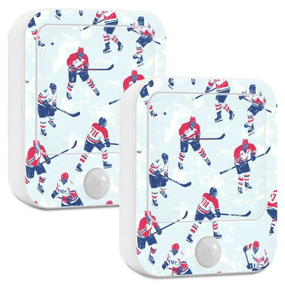 Yayeee 2-Pack Plug in LED Night Lights with Light Sensors Motion Detectors, Blue Ice Hockey