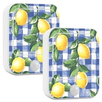 Yayeee 2-Pack Plug in LED Night Lights with Light Sensors Motion Detectors, Blue Plaid Lemon
