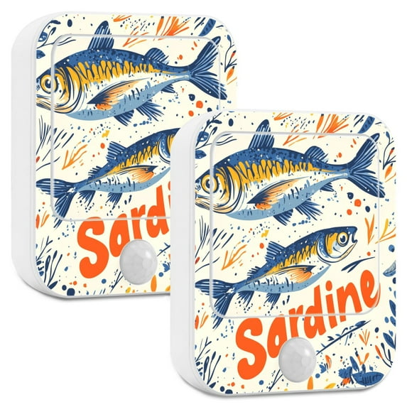Yayeee 2-Pack Plug in LED Night Lights with Light Sensors Motion Detectors, Blue Sardines Pattern