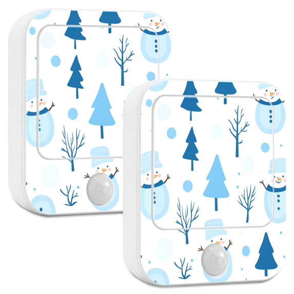 Yayeee LED Night Lights with Motion Detectors Auto Dusk to Dawn Light Sensors, 2 Pack, Blue Simple Cartoon Snowmen